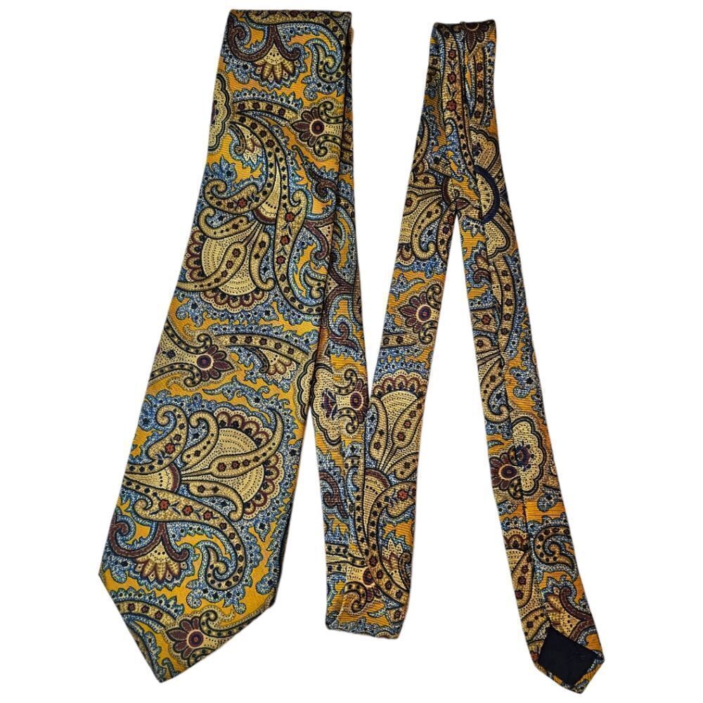 💛 Brooks Brothers Makers Silk Tie | Gold Blue Paisley | Made in USA